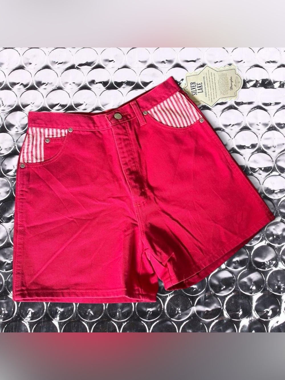 VINTAGE • 80s Deadstock NWT SilverLake Wrangler Cherry Red Western Denim Shorts